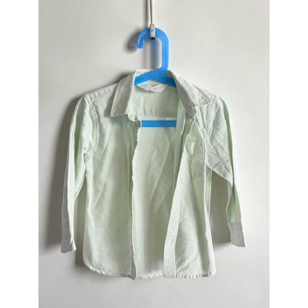 HM Kids Boys Mint Green Long Sleeve Button Down Shirt Size 4T Cotton Top